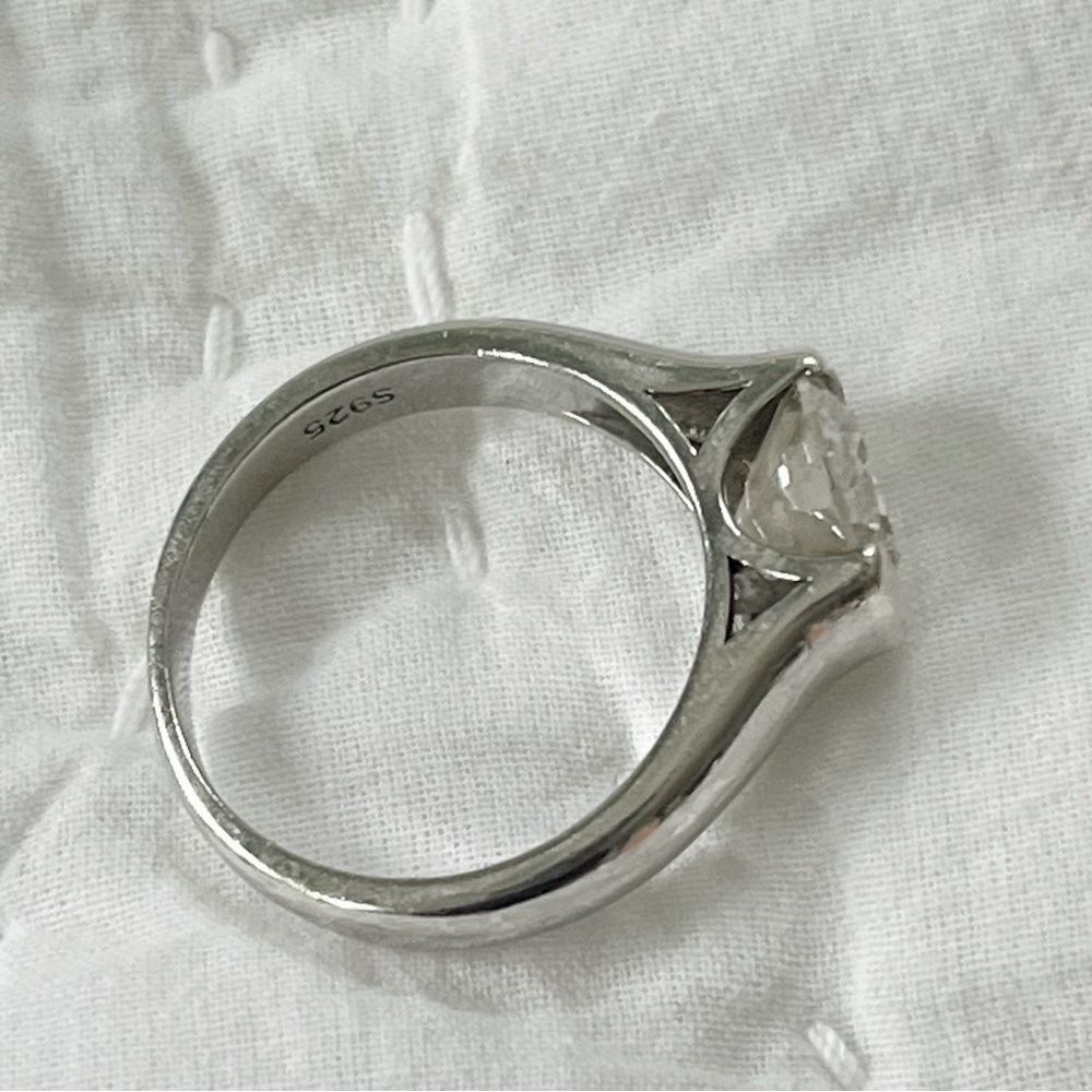 Solitaire Moissanite Half Bezel Set Sterling Silv… - image 4